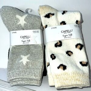 CAPELLI New York One Size 4 Pairs Gray / Black Super Soft Boot Socks / Tan/Beige